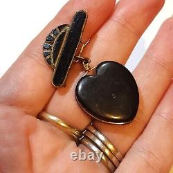 Cannel Heart Mourning Brooch Scotland Onyx Rose Gold Victorian Antique Cannelite