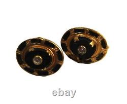 Estate Antique Victorian 14kt Gold Diamond & Onyx Earrings Mourning