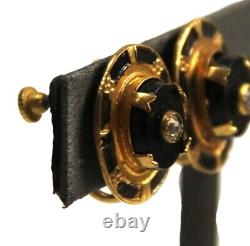 Estate Antique Victorian 14kt Gold Diamond & Onyx Earrings Mourning