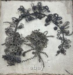 Exquisite Antique Victorian Mourning Hair Wreath Art Shadow Box
