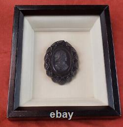 Framed Bakelite Celluloid Cameo Brooch 1930s Victorian Revival Mourning Jewelry