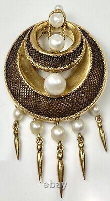 French 18k Victorian Pearl Hair Mourning Dangle Pin Antique Brooch (c126b)