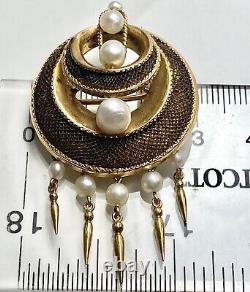 French 18k Victorian Pearl Hair Mourning Dangle Pin Antique Brooch (c126b)