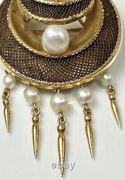 French 18k Victorian Pearl Hair Mourning Dangle Pin Antique Brooch (c126b)