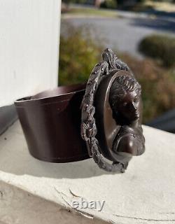 GUTTA PERCHA Antique Victorian Framed Cameo Mourning Cuff Bracelet