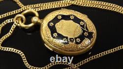 Gift Victorian Gold Fill ENAMEL PICTURE LOCKET Pendant Necklace