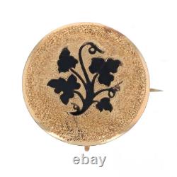 Gold Filled Enamel Victorian Ivy Circle Brooch/Pendant Antique Mourning Pin