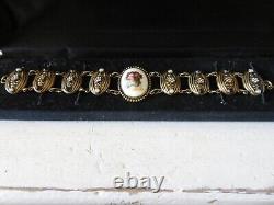 Gorgeous Victorian Woman Blk & Wht Seed Pearls & Enamel Bracelet Mourning