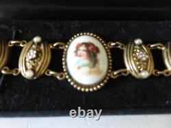 Gorgeous Victorian Woman Blk & Wht Seed Pearls & Enamel Bracelet Mourning