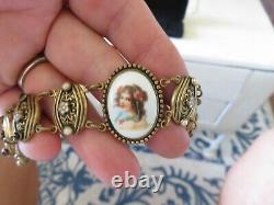 Gorgeous Victorian Woman Blk & Wht Seed Pearls & Enamel Bracelet Mourning