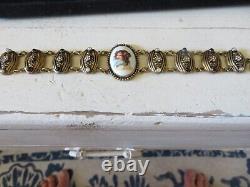 Gorgeous Victorian Woman Blk & Wht Seed Pearls & Enamel Bracelet Mourning