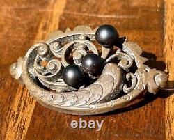 Gutta Percha Brooch Victorian Era Mourning Jewelry Handmade Antique Late Era