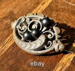 Gutta Percha Brooch Victorian Era Mourning Jewelry Handmade Antique Late Era