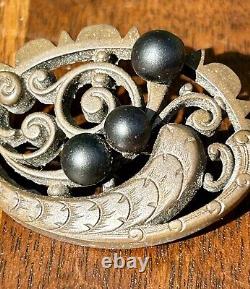 Gutta Percha Brooch Victorian Era Mourning Jewelry Handmade Antique Late Era