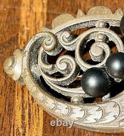 Gutta Percha Brooch Victorian Era Mourning Jewelry Handmade Antique Late Era