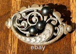 Gutta Percha Brooch Victorian Era Mourning Jewelry Handmade Antique Late Era