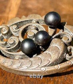 Gutta Percha Brooch Victorian Era Mourning Jewelry Handmade Antique Late Era