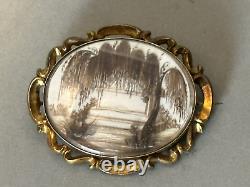 Incredible Antique Victorian Memento Encased Scenic Hair Work Mourning Brooch