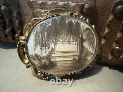Incredible Antique Victorian Memento Encased Scenic Hair Work Mourning Brooch