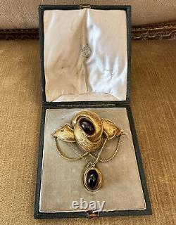 Large Antique Garnet Mourning Jewelry Brooch / Pin in 19K Yellow Gold HM2421SZ