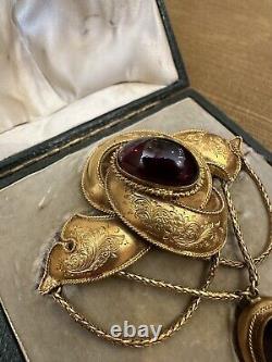 Large Antique Garnet Mourning Jewelry Brooch / Pin in 19K Yellow Gold HM2421SZ