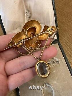 Large Antique Garnet Mourning Jewelry Brooch / Pin in 19K Yellow Gold HM2421SZ