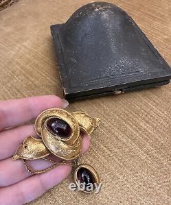 Large Antique Garnet Mourning Jewelry Brooch / Pin in 19K Yellow Gold HM2421SZ