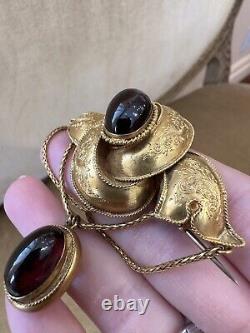 Large Antique Garnet Mourning Jewelry Brooch / Pin in 19K Yellow Gold HM2421SZ