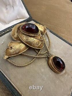 Large Antique Garnet Mourning Jewelry Brooch / Pin in 19K Yellow Gold HM2421SZ