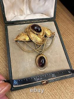 Large Antique Garnet Mourning Jewelry Brooch / Pin in 19K Yellow Gold HM2421SZ