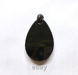 Large Antique Whitby Jet & Porcelain Portrait Pendant Victorian Mourning Jewelry