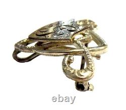 MOURNING Brooch Engraved SHIELD ANTIQUE Victorian Era SILVER GILT