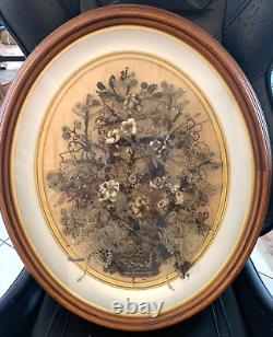 MUSEUM QUALITY VICTORIAN HAIR TREE LIFE WREATH MOURNING OVAL 1800s CIVIL WAR