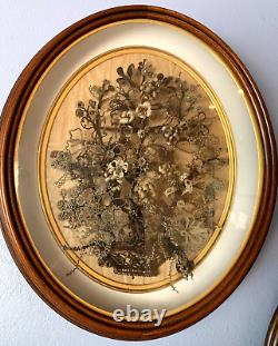 MUSEUM QUALITY VICTORIAN HAIR TREE LIFE WREATH MOURNING OVAL 1800s CIVIL WAR