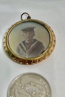 Mourning Memento Mori Double Portrait Locket Pendant WWI Sailor & Soldier