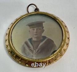 Mourning Memento Mori Double Portrait Locket Pendant WWI Sailor & Soldier