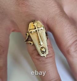 One Of A Kind Memento Mori Mourning Victorian Gold Plated Silver Ring