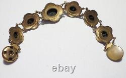 Ornate Antique Victorian Black Onyx & Pearl Brass Mourning Link Snap Bracelet 7