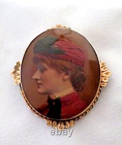 RARE Antique Victorian Rose Gold Colored Photo Mourning Brooch