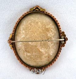 RARE Antique Victorian Rose Gold Colored Photo Mourning Brooch