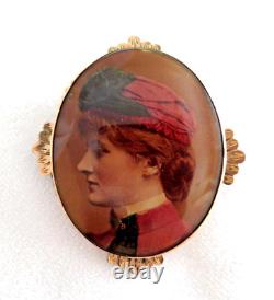 RARE Antique Victorian Rose Gold Colored Photo Mourning Brooch