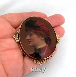 RARE Antique Victorian Rose Gold Colored Photo Mourning Brooch