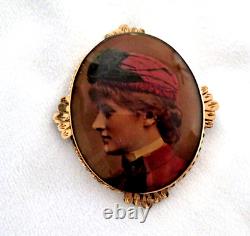 RARE Antique Victorian Rose Gold Colored Photo Mourning Brooch