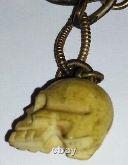 RARE Old Vintage Victorian Skull Skeleton Watch Fob Jes Sons Brand Memento Mori