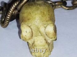 RARE Old Vintage Victorian Skull Skeleton Watch Fob Jes Sons Brand Memento Mori