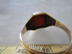 Rare Antique 19th C. Victorian 14k Solid Gold Sardonyx Signet Mourning Ring