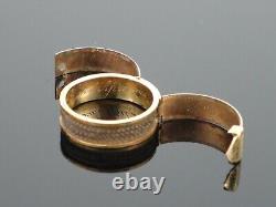 Rare Antique Victorian 1870 Secret Locket Buckle Hair 15K Gold Ring, 3.7g sz 5.5
