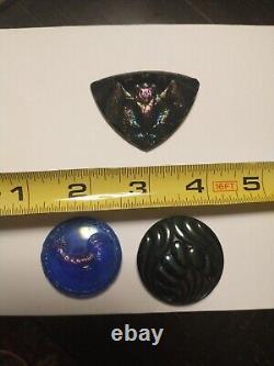 Rare Antique Vintage Victorian Mourning Black Carnival Glass Bat Hat Pin Funeral