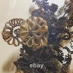 Rare Exquisite Old Antique Victorian Mourning Hair Wreath Art Framed Shadow Box