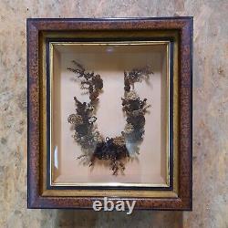 Rare Exquisite Old Antique Victorian Mourning Hair Wreath Art Framed Shadow Box